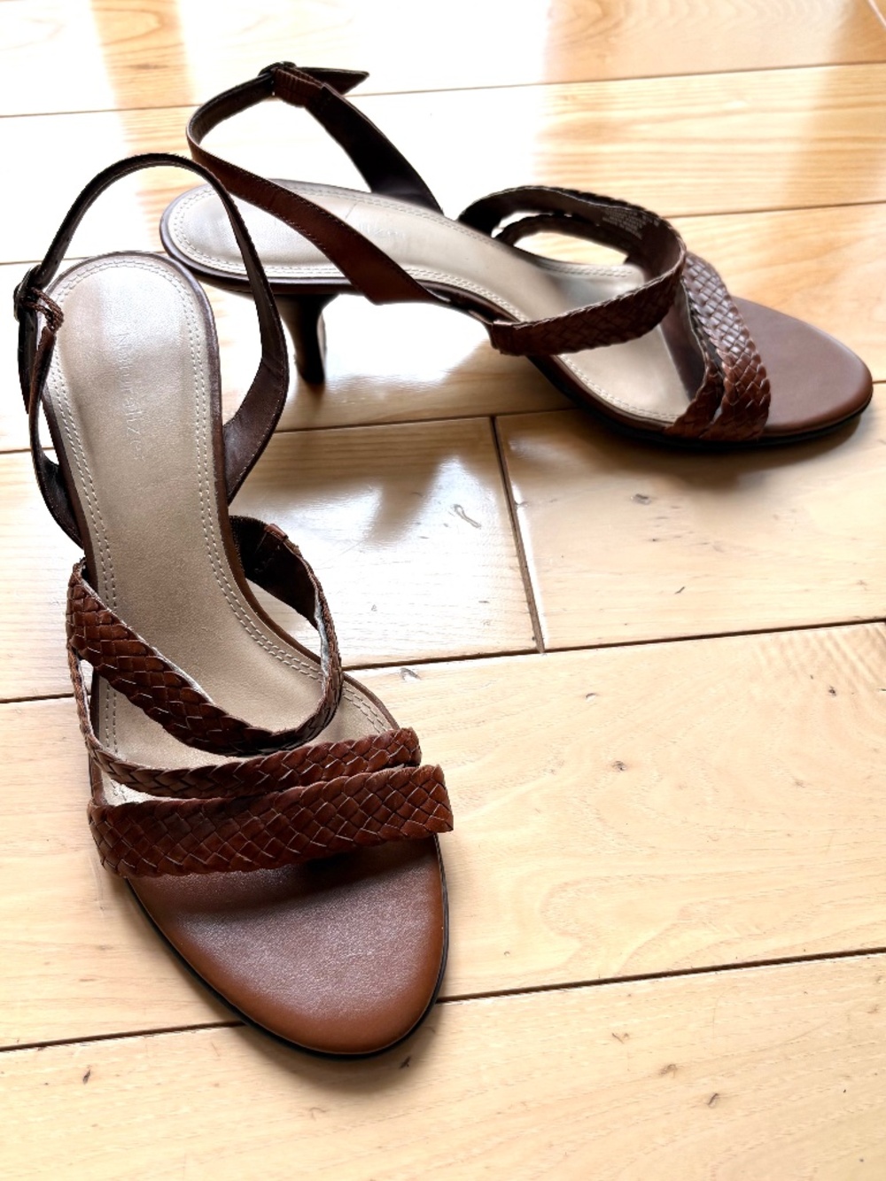 Naturalizer Made in Brazil Braided Leather Slingback Kitten Heels, Sz 8.5